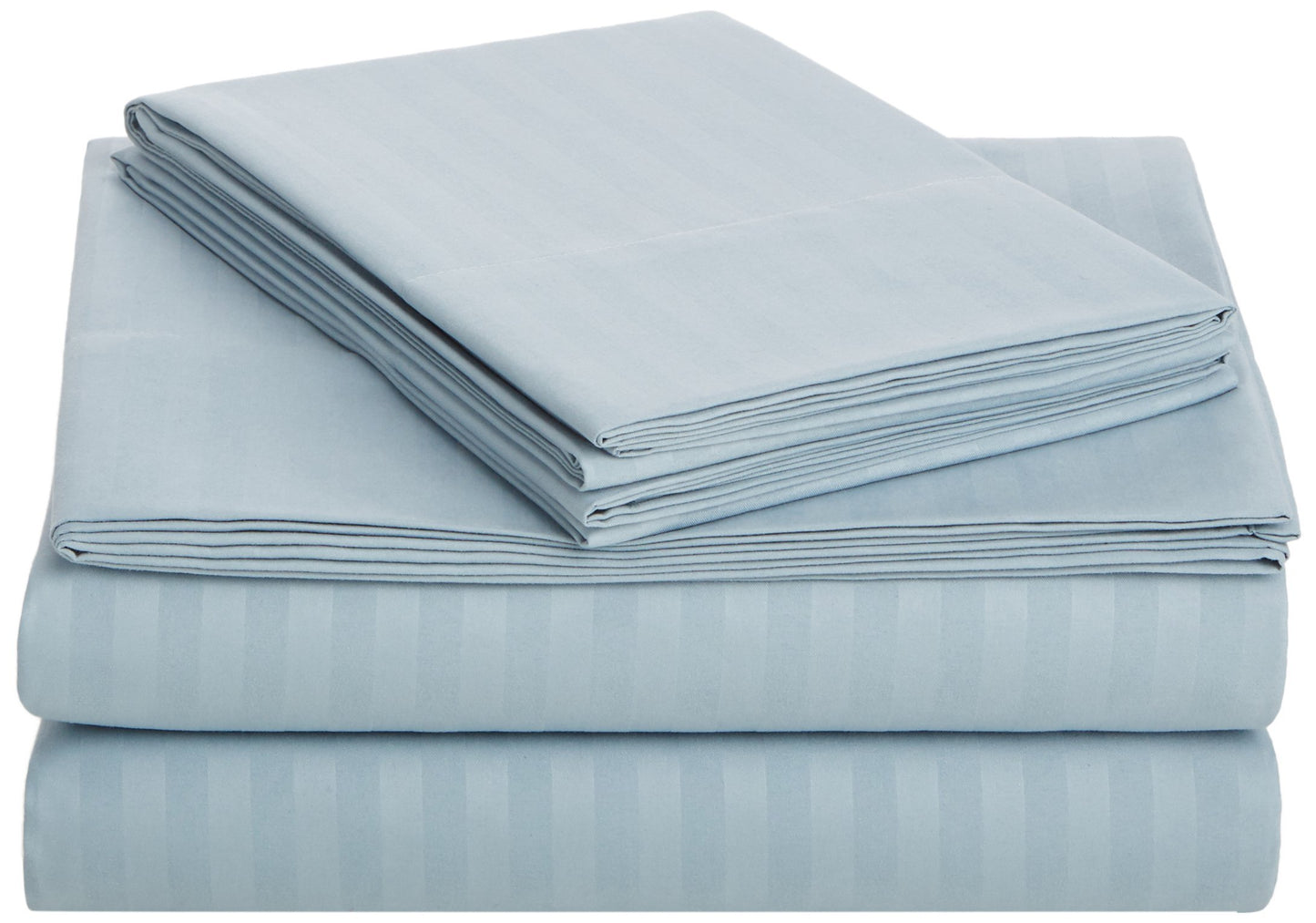 Amazon Basics Soft, Breathable, Wrinkle-Free Brushed Microfiber 4-Piece Bed Sheet Set, Machine Washable, Queen Size, Spa Blue Striped
