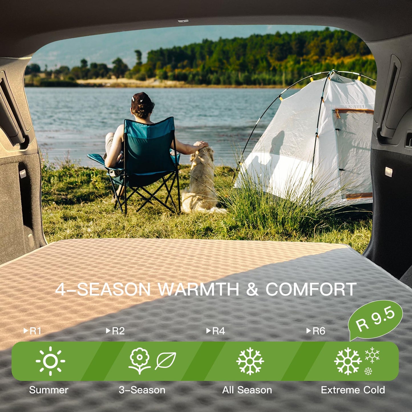 Upgraded Hybrid Foam & Air SUV Mattress with Rechargeable Built-in Pump, Quick Inflation & Deflation, 4" Ultra-Thick, Comfortable Mattress for Car Camping & Road Trips, Perfect for Mid & Large SUVs
