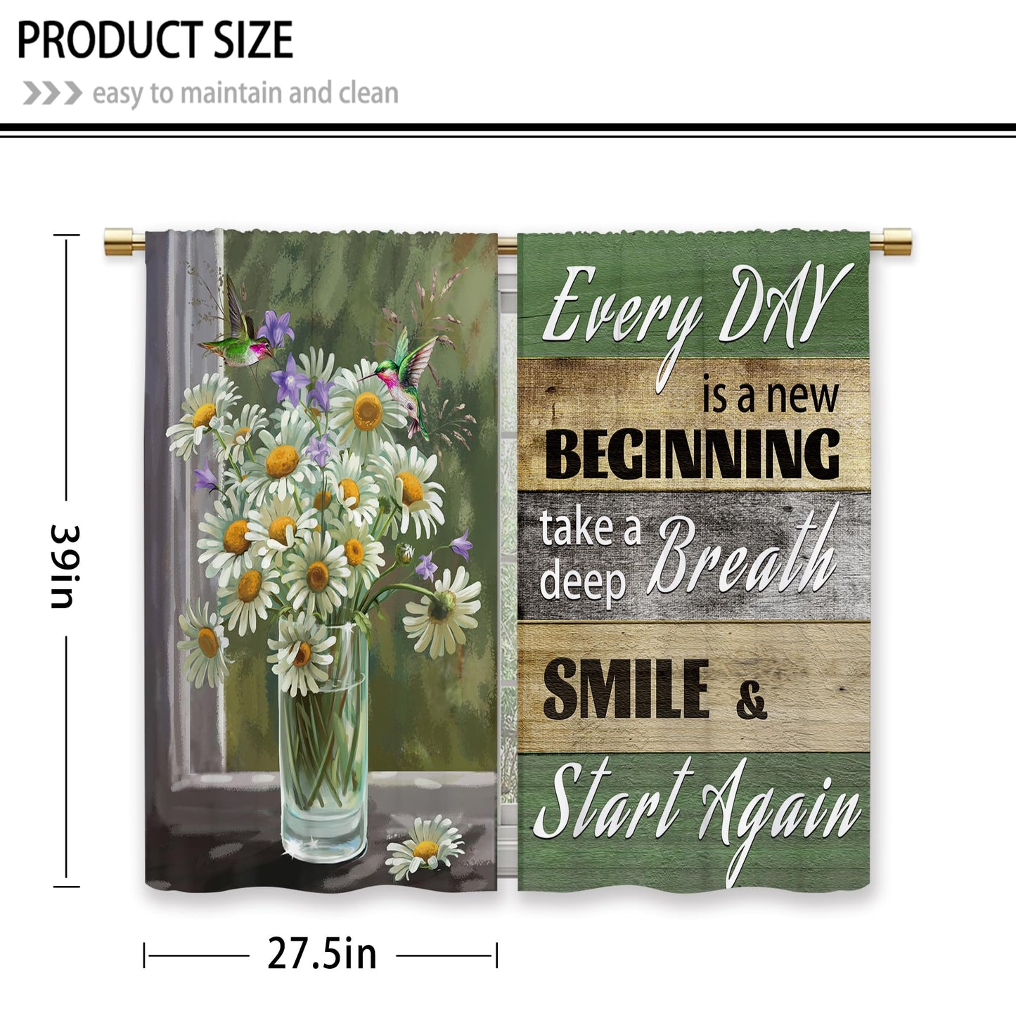 Laifzere Rustic Daisy Vase Floral Kitchen Curtains Green Wooden Farmhouse Flower Small Short Cafe Window Curtains Jesus Country Inspirational Bathroom Window Treatment Tier Curtains (27.5x39 Inch)