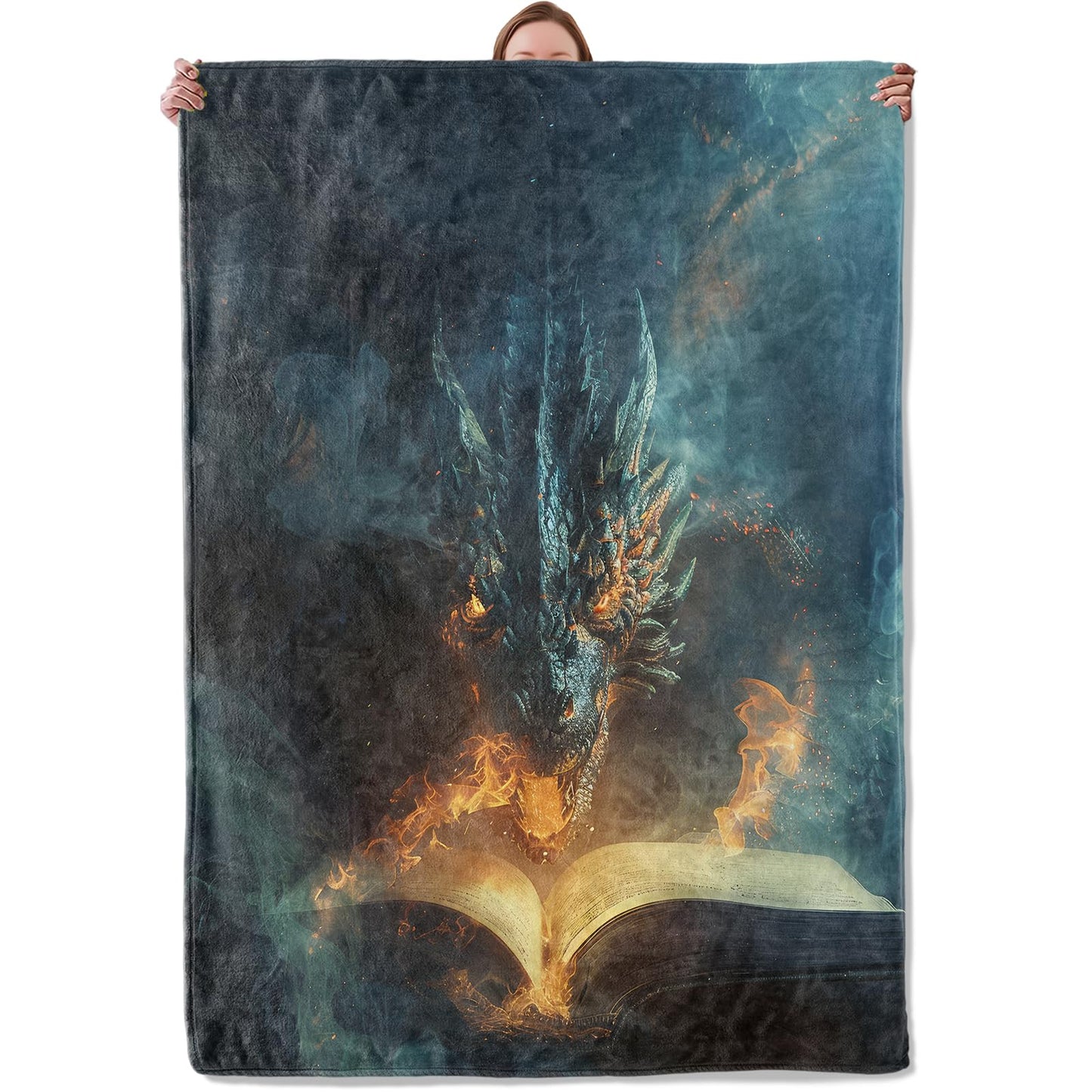 Fantasy Fire-Breathing Dragon and Magic Book Theme Blanket Gifts for Women Girls, Soft Warm Lightweight Flannel Throw Blankets for Living Room Home Sofa Travel Decor 50" x 60"