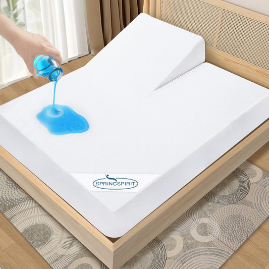 Split Top King Mattress Protector Waterproof Soft & Breathable Terry, 34" Top Split from Head 78''×80'' up to 18'' Depth, Skin-Friendly Machine Washable Mattress Cover