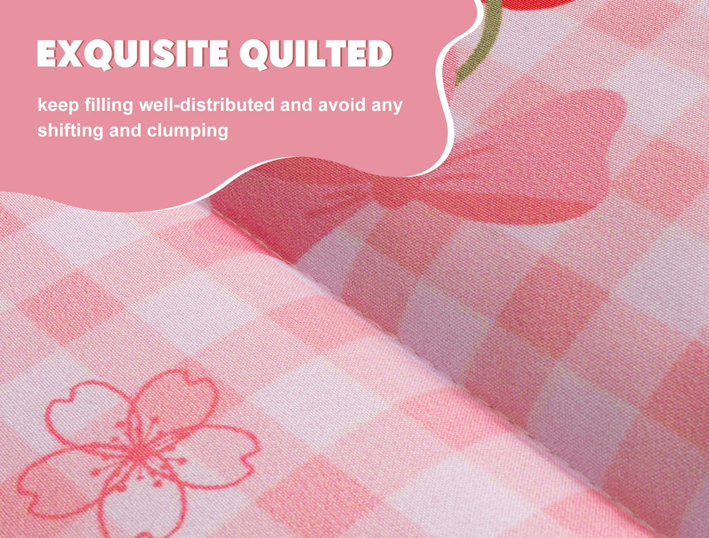 Meeting Story 3pcs Plaid Checkered Kids Comforter Sets Zipper Bedding Set for Girls,Twin Cherry Kid Bedding Set Strawberry Comforter Bedding for Kid, Bed in a Bag（DarkPink,Twin）