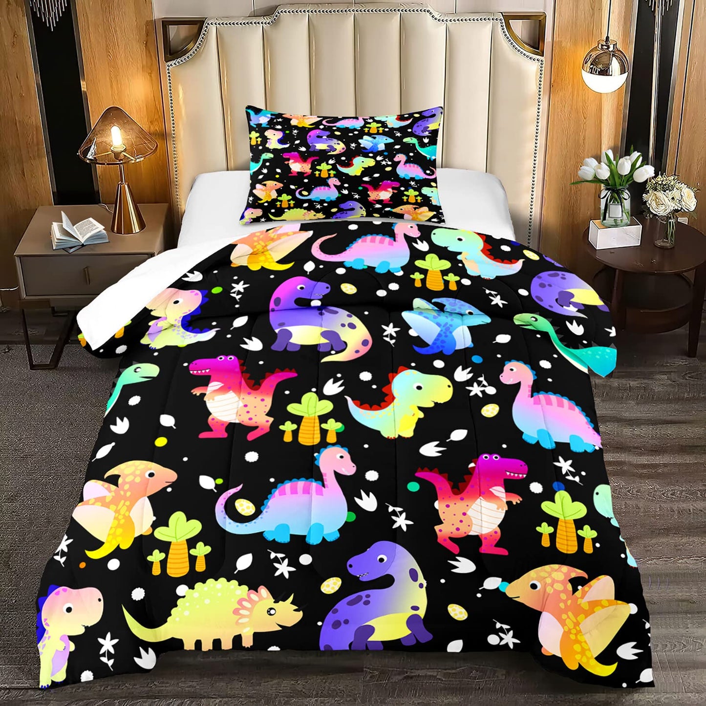 FJKJHKGJ Cartoon Dinosaur Comforter Set Twin Gradient Dinosaur Comforter Set for Boys Girls Kids Twin Quilt Set with 1 Pillowcase