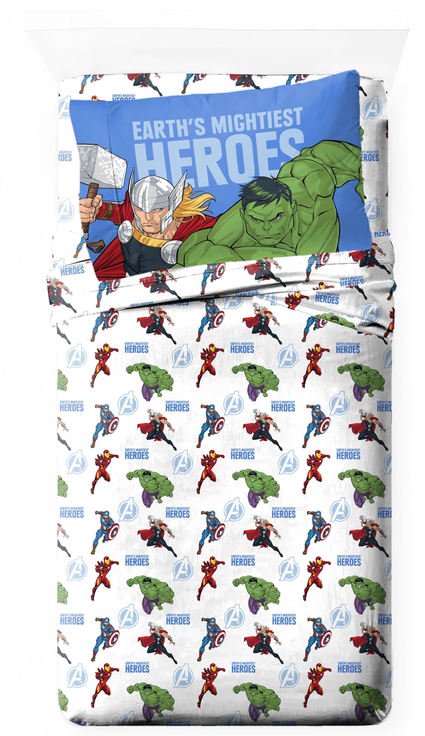 Jay Franco Kids Sheet Set with Fitted, Flat Sheets & Pillow Cover - Ultra-Soft Bedding with Pillowcase for Room Decor, White - Avengers, 3 Piece Twin