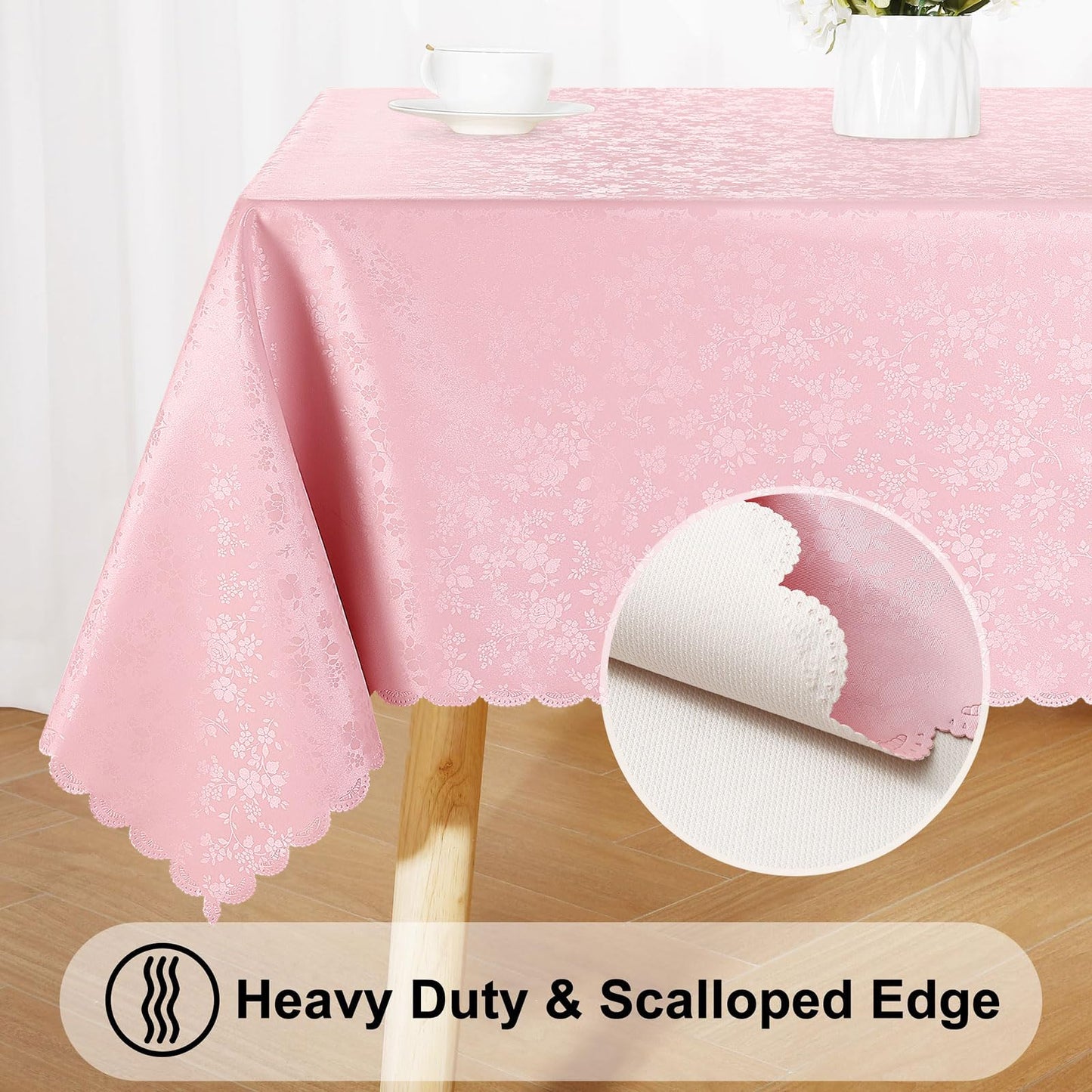 Smiry Square Table Cloth, Waterproof Heavy Duty Vinyl Tablecloths, Wipeable Washable Table Cover for Kitchen and Dining Room (Pink, 70" X 90")