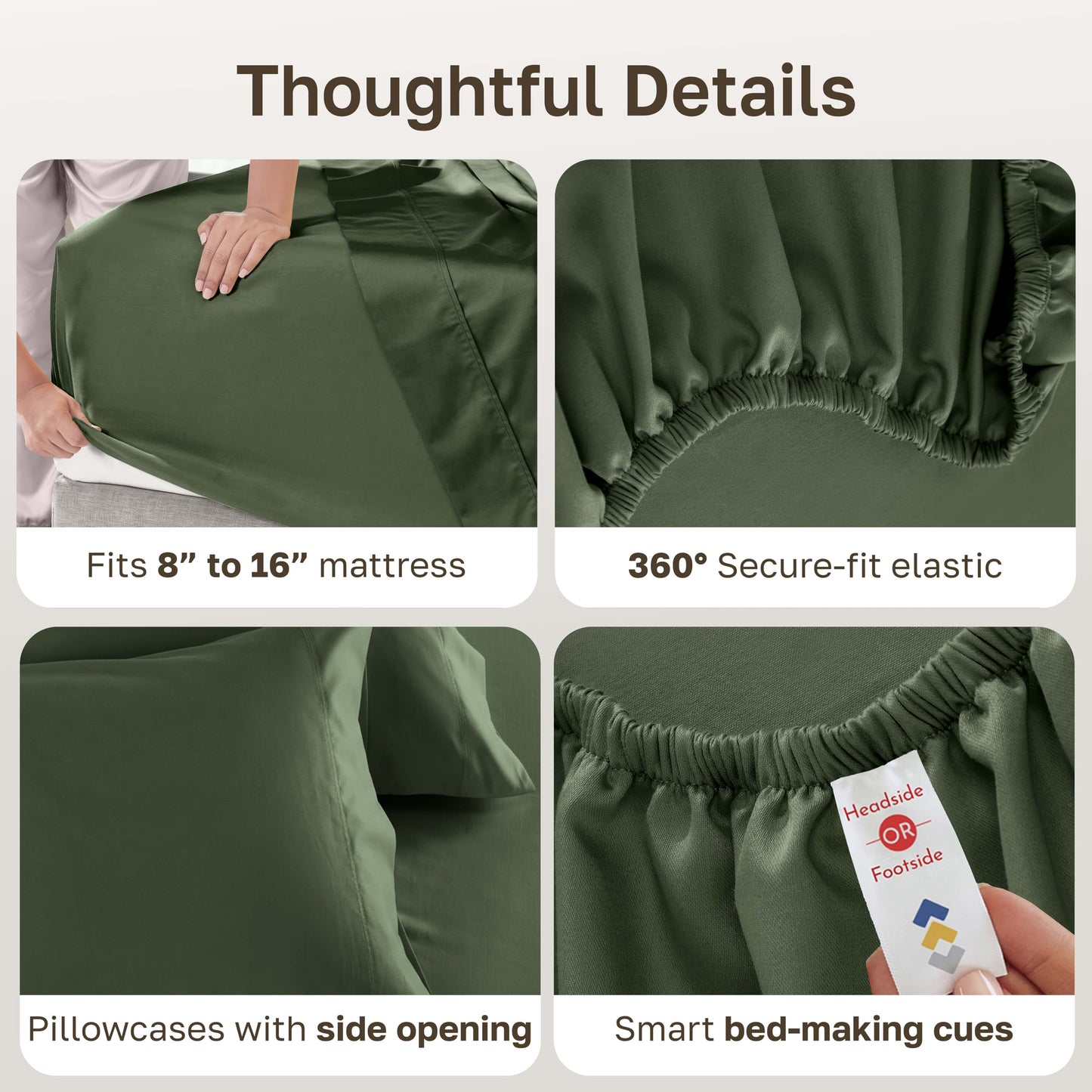 California Design Den 100% Cotton Sheets Queen Size Set - Luxury 600 Thread Count Sateen, Queen Cotton Sheets with Deep Pockets - Dark Olive Green