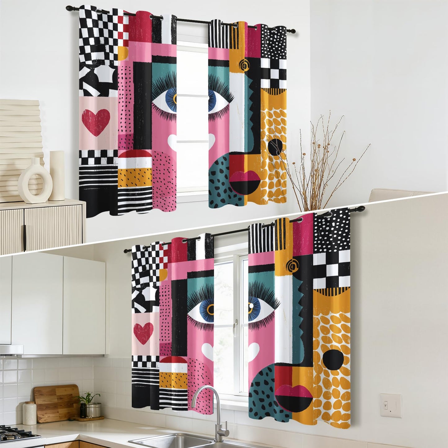Solvivae 80s 90s Retro Blackout Curtains for Bedroom Living Room, Colorful Abstract Geometric Patterned Window Treatments, Room Darkening Thermal Insulated Grommet Drapes, 45 Inch Curtains 2 Panel Set