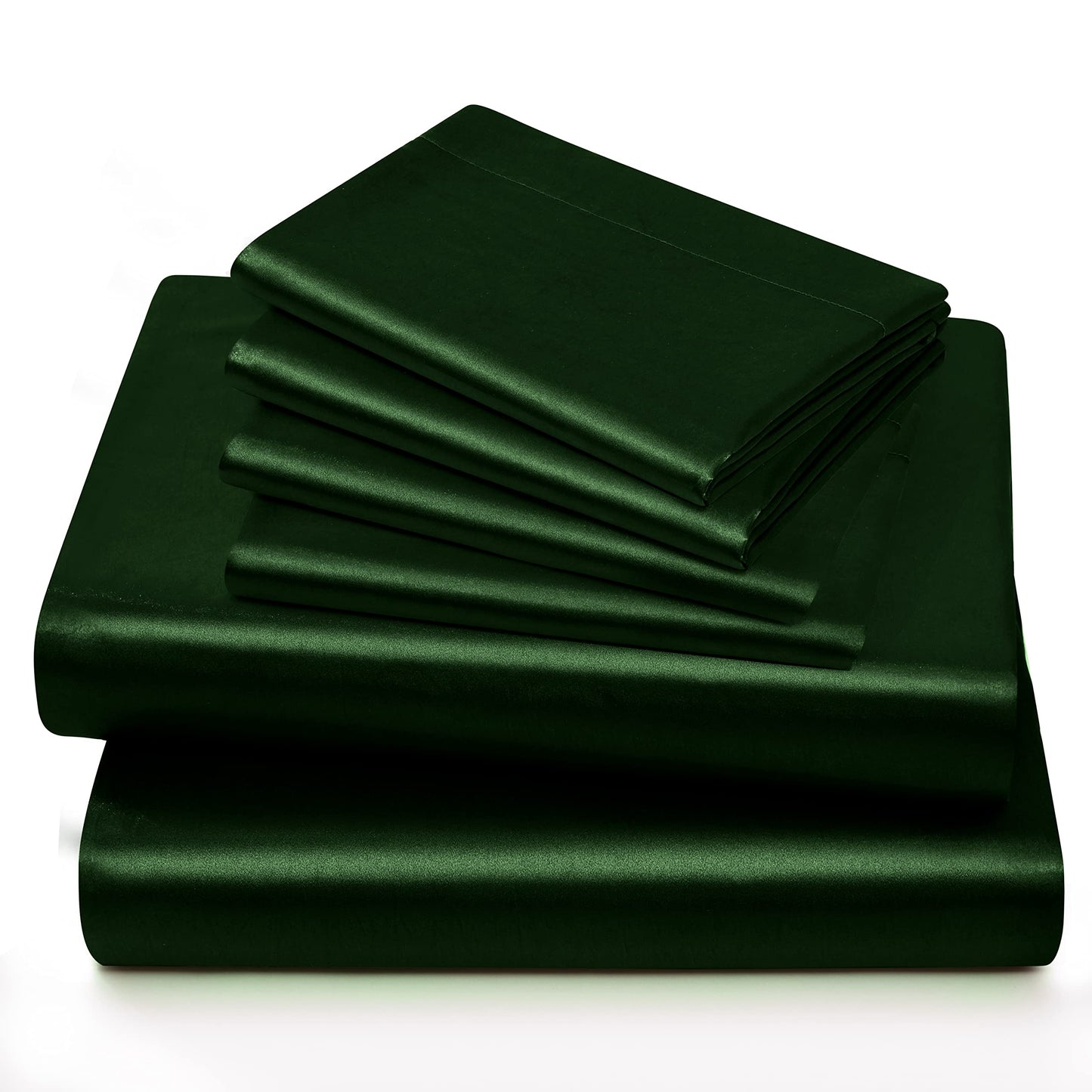 Horbaunal 4 Piece Satin Sheet Set Twin Size Luxury Silky & Soft Emerald Green Satin Twin Bed Sheet Set with 16" Deep Pocket, 1 Fitted Sheet, 1 Flat Sheet, 2 Pillowcases