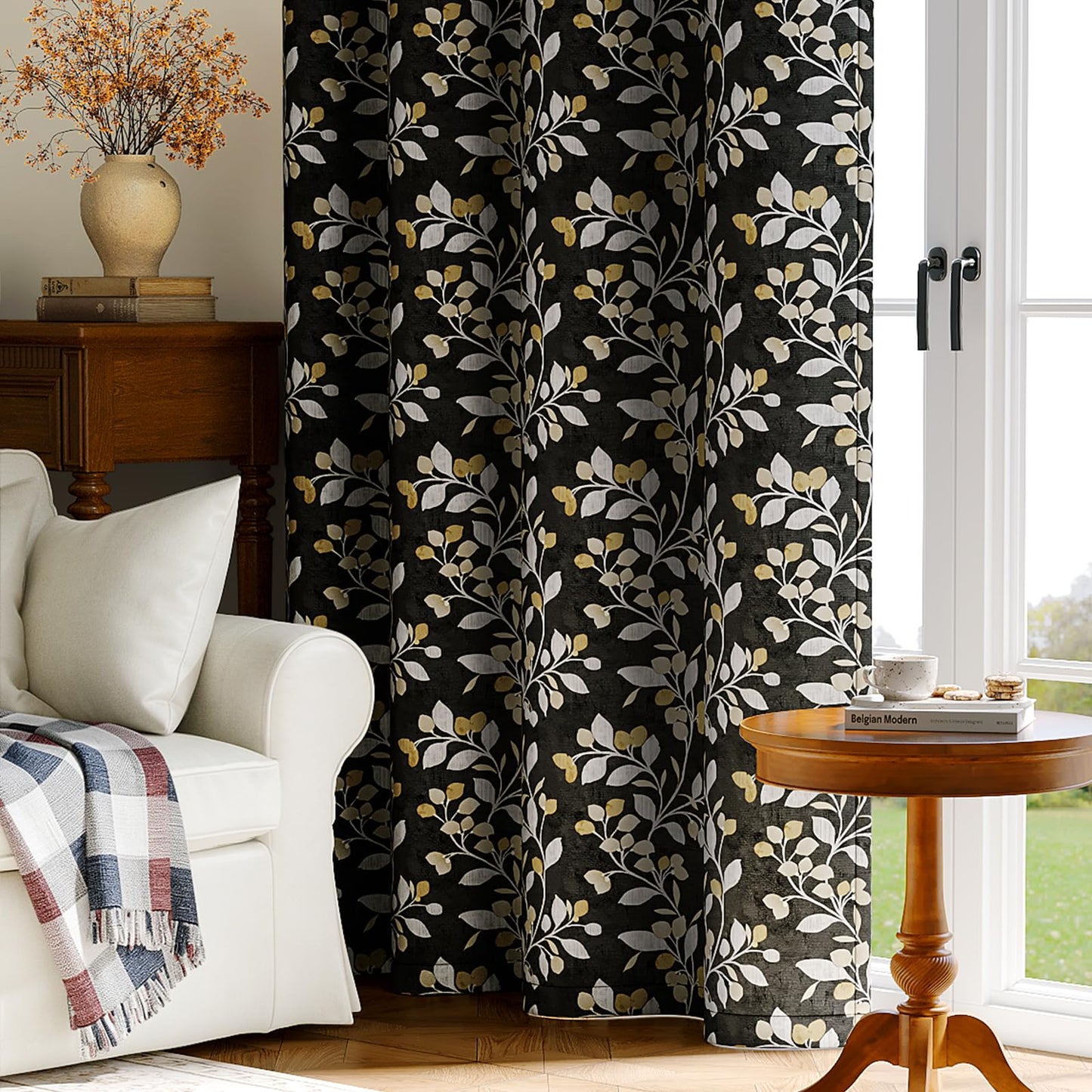 MIMUNULUX Vintage Floral Vine Leaf Print Blackout Grommet Curtains 84 Inch 2 Panels for Bedroom Living Room Improve Sleep Quality Protect Privacy Darkening Drapes Farmhouse (52" W x 84" L) Black