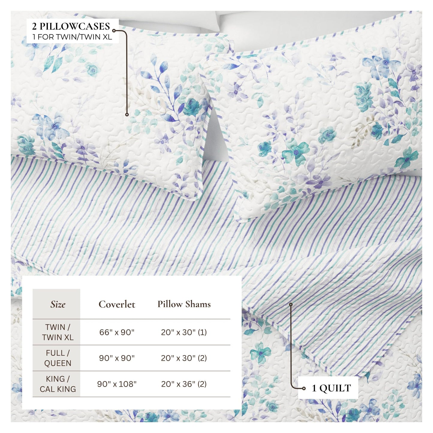 Great Bay Home Floral Quilt Set - 2-Piece Twin/Twin XL Size Spring Bedding Set - Lightweight, All-Season, Reversible Bedspread (Bouquet)