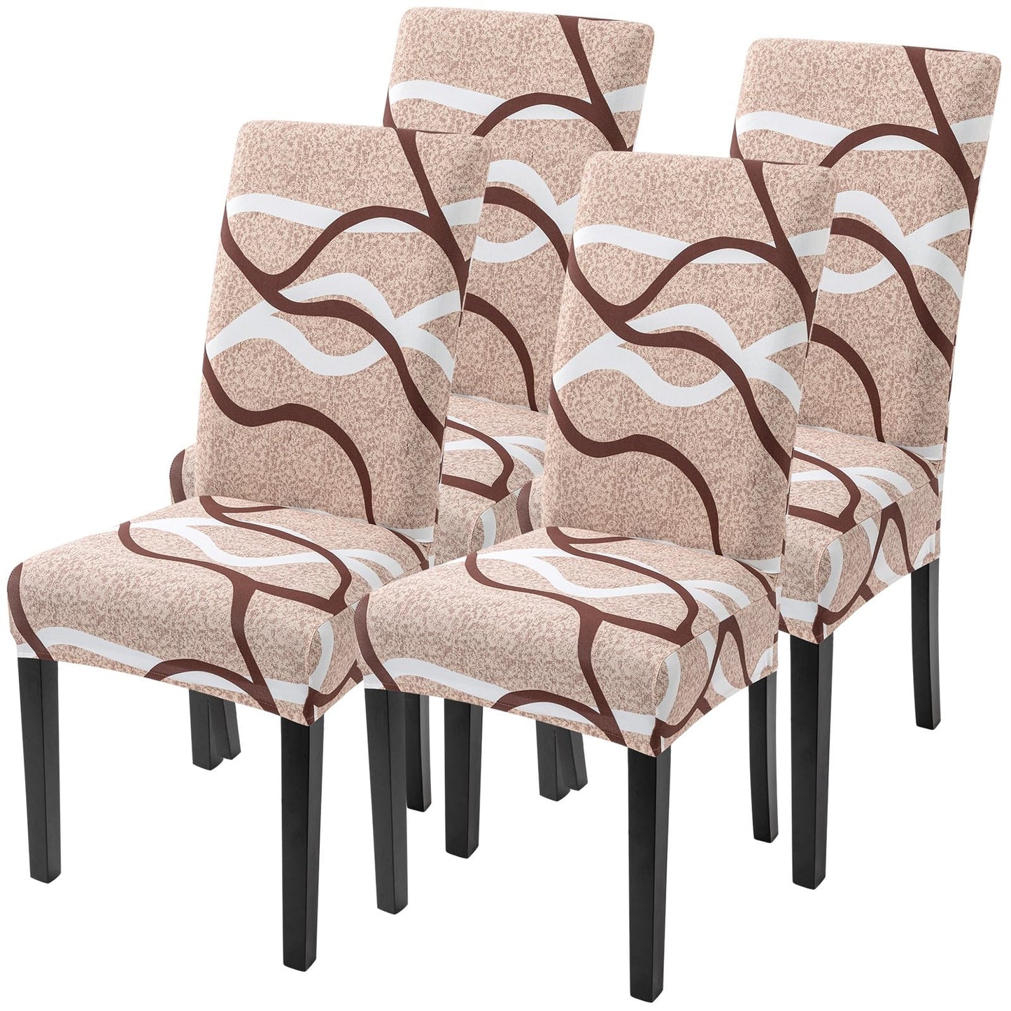 SearchI Dining Room Chair Covers Set of 4, Stretch Printed Parsons Chair Slipcovers Super Fit Spandex Removable Washable Kitchen Chair Protector Cover for Dining Room, Hotel, Ceremony (Khaki)