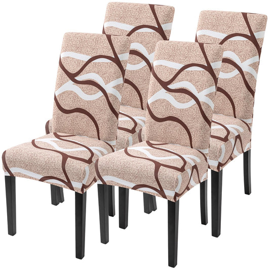 SearchI Dining Room Chair Covers Set of 4, Stretch Printed Parsons Chair Slipcovers Super Fit Spandex Removable Washable Kitchen Chair Protector Cover for Dining Room, Hotel, Ceremony (Khaki)