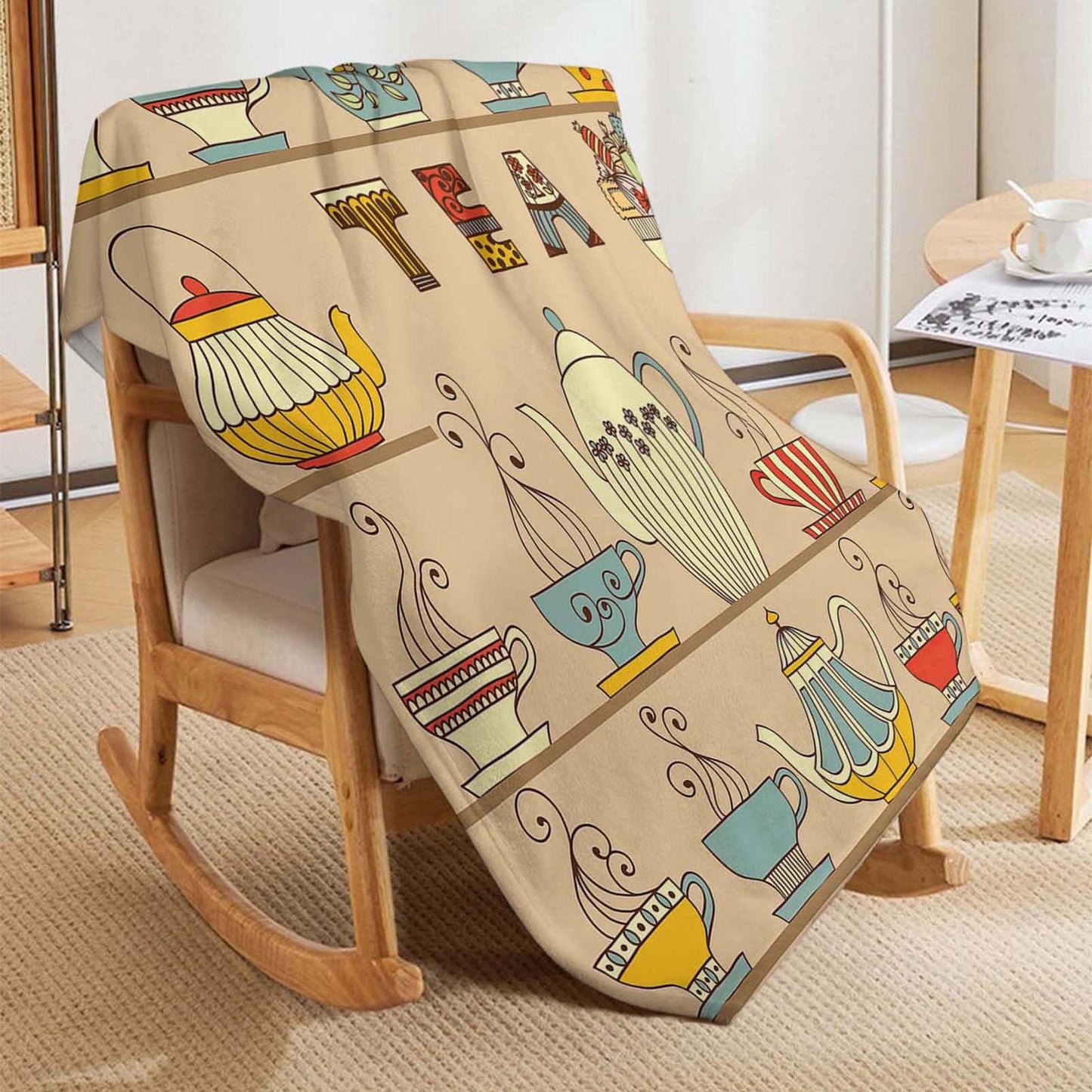 Throw Blanket 50x60 Inch,Tea Cup Teapot Coffee Cozy Soft Lightweight Fuzzy Flannel Blanket 60x50 Inch Suitable for Couch Bed Sofa Living Room in All Seasons