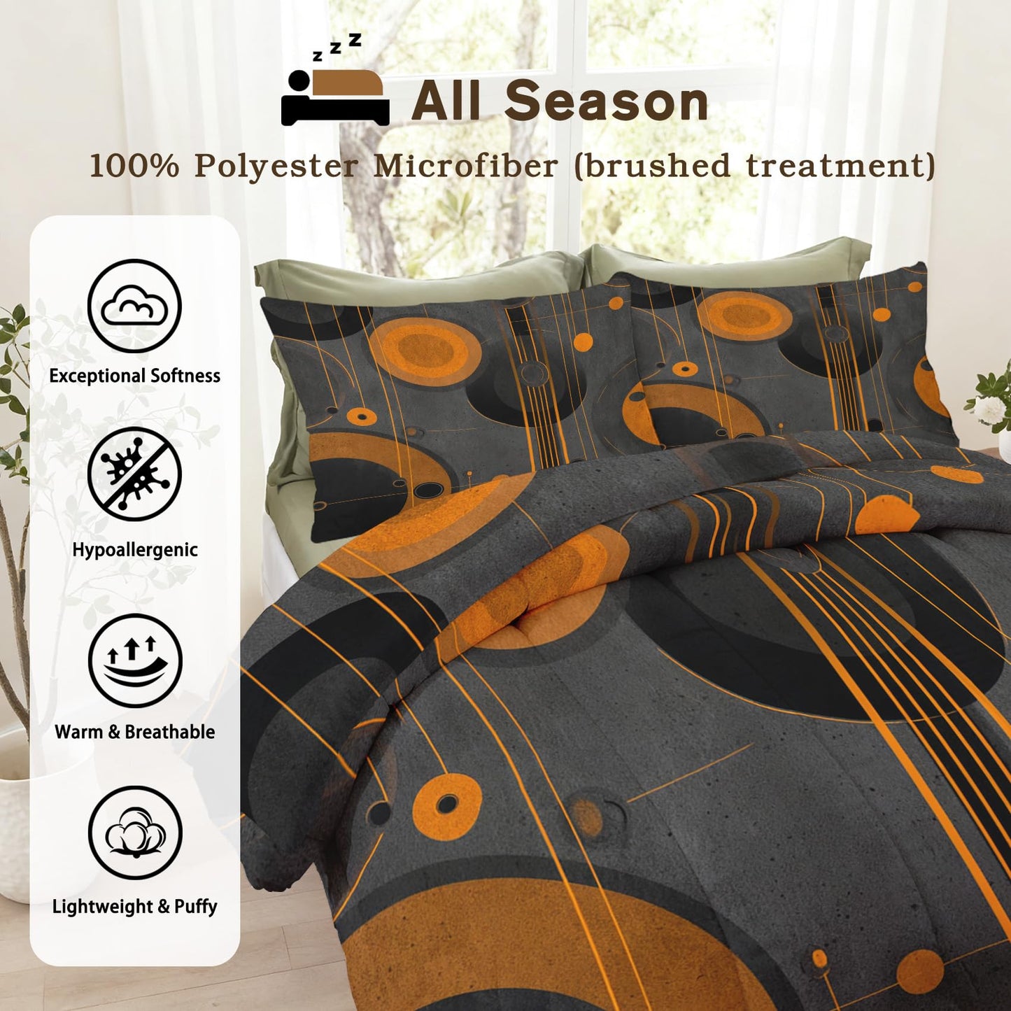 ZDABAOEC Mid Century Queen Comforter Set 3 Piece, 2 Pillow Shams, Modern Abstract Geometric Reversible Down Alternative All Season Bedding, Soft Microfiber, Mid Century Bedroom Decor