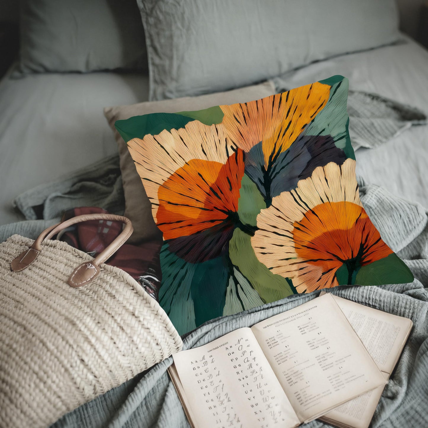 efgthyjdh Abstract Botanical Art Floral Pillow Covers 18x18, Mid Century Modern Terracotta and Orange Flower Decorative Throw Pillow Covers Pillowcases for Living Room Home Bedroom