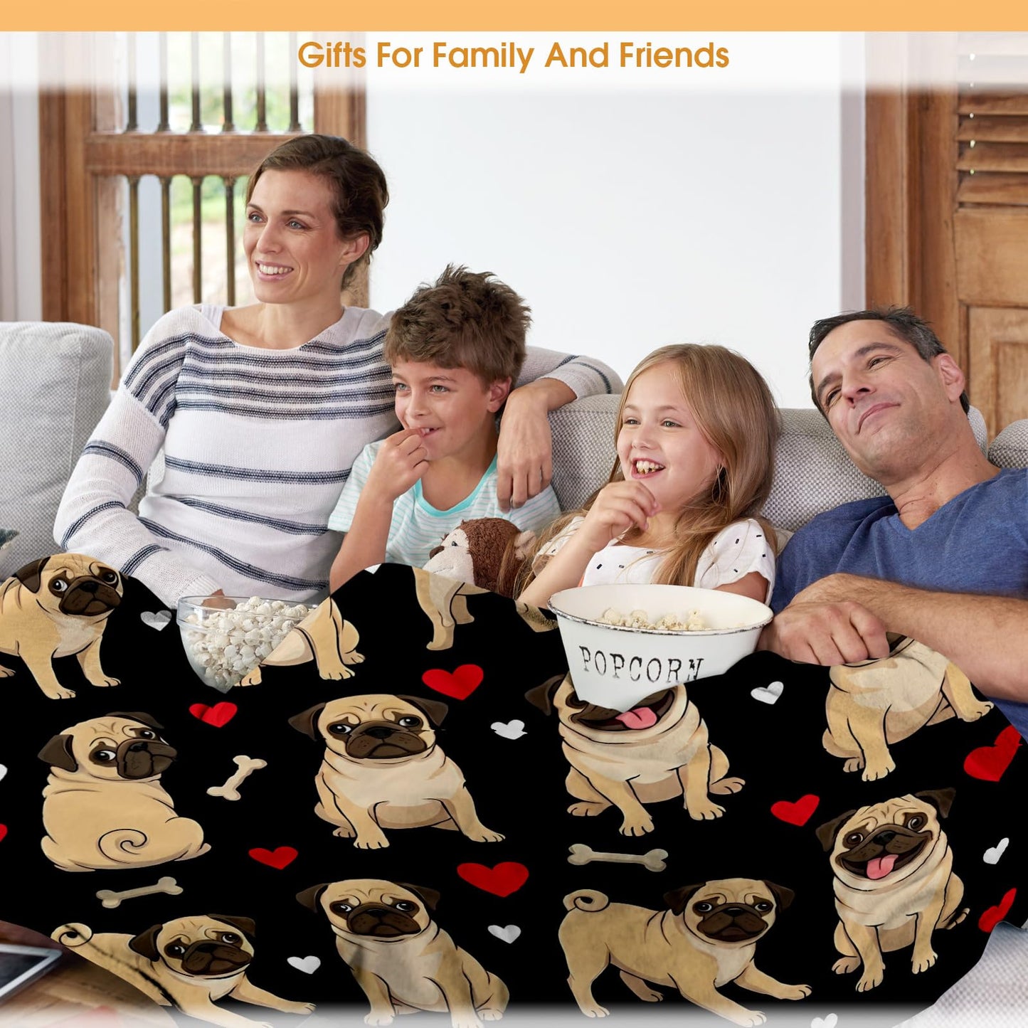 Hohoto Pug Throw Blanket for Girls Women, Gifts for Dog Lovers Birthday Christmas, Puppy Dogs Theme Decor for Home Bedroom Living Room Couch Sofa 50"x60"