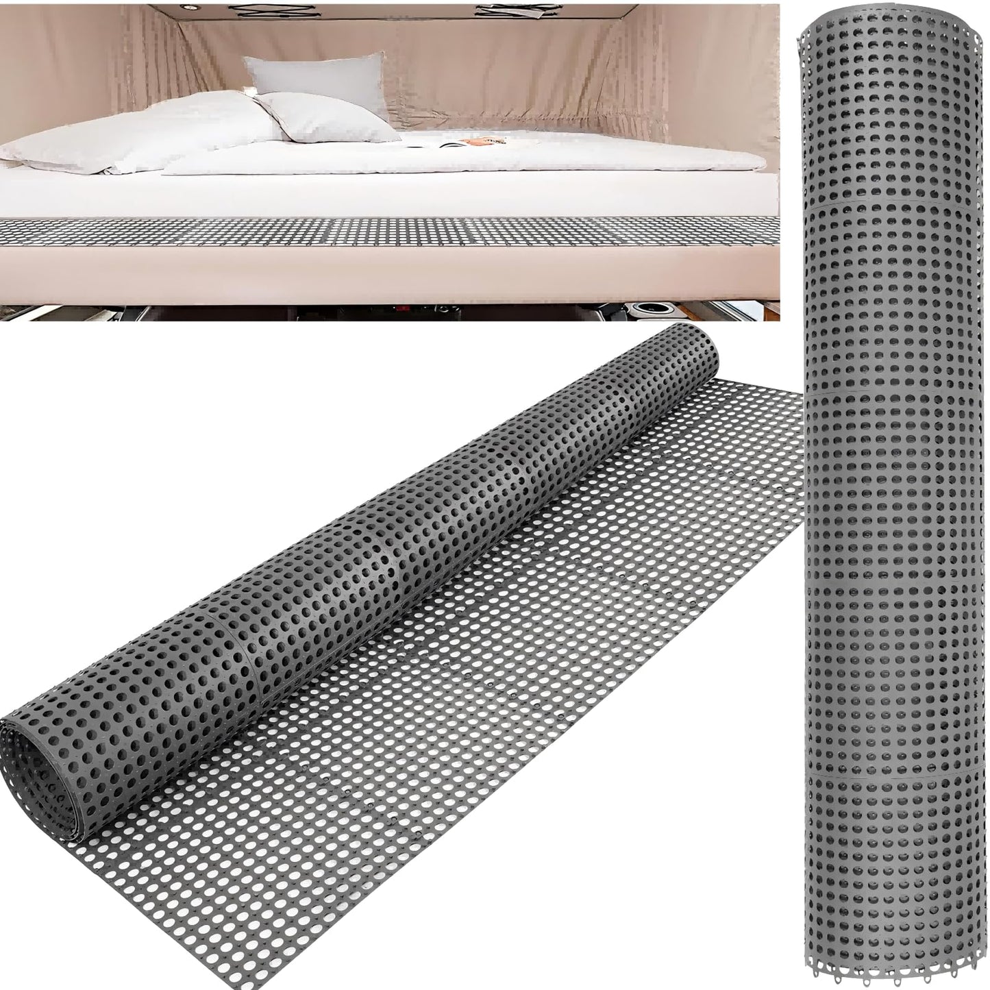 Plastic Ventilated Mattress Underlay Pad for RV Boat Camper- 83"x59" Queen Size Interlocking Modular Non Slip Design, Breathable Mesh RV Under Mattress Ventilation Air-Flow