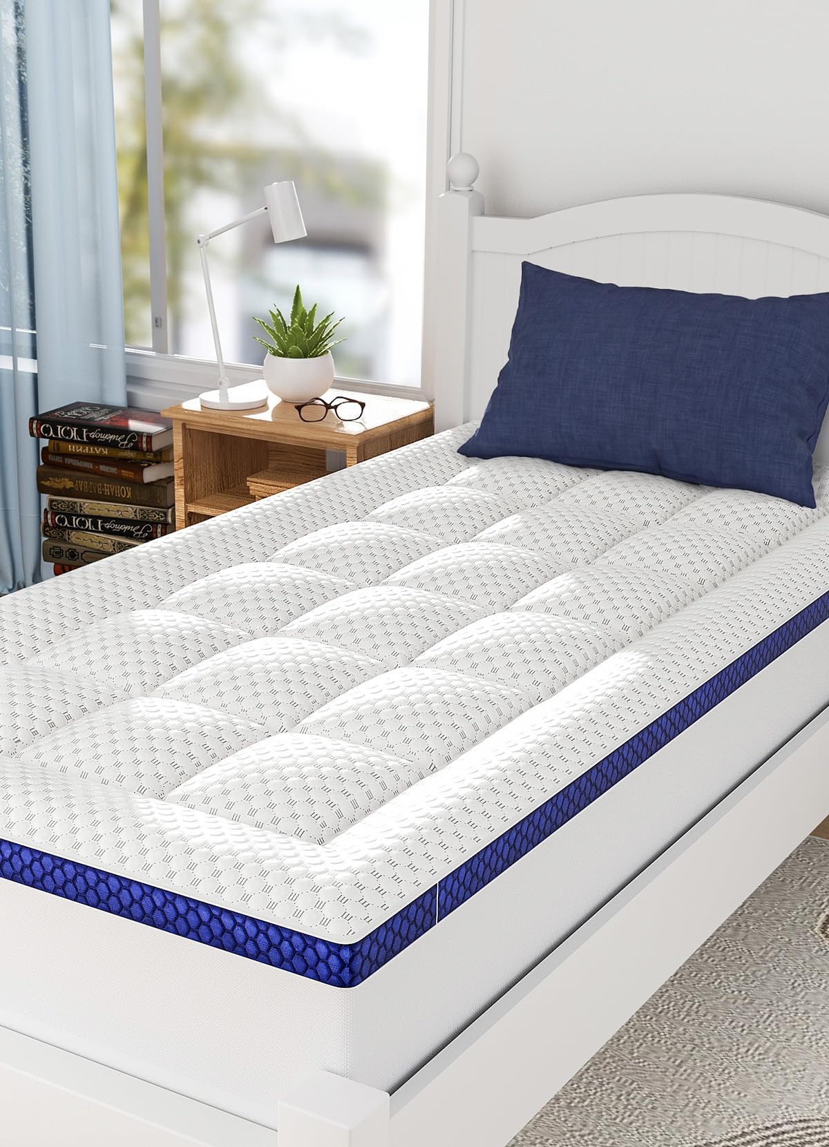 BEDELITE Dorm Room Essentials, Dual Layer 4 Inch Twin XL Memory Foam Mattress Topper for College Students Back to School, 2 Inch Pillow Top Mattress Pad and 2 Inch Cooling Gel Foam for Pressure Relief