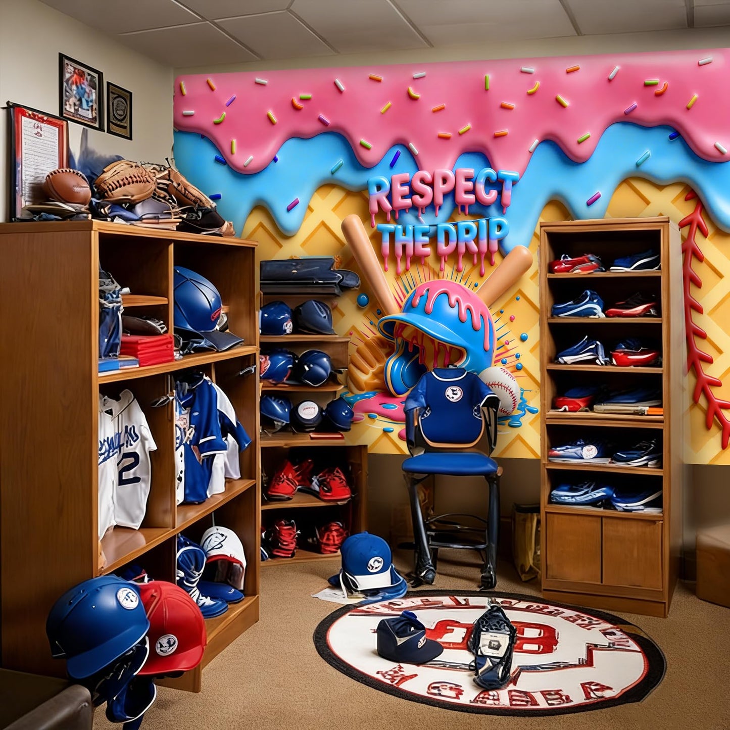 Ice Cream Drip Baseball Birthday Party Decoration 3D Visual Effect Baseball Ice Cream Drip Theme Banner Sports Party Hanging Photo Supplies for Summer Party Gathering Decorations