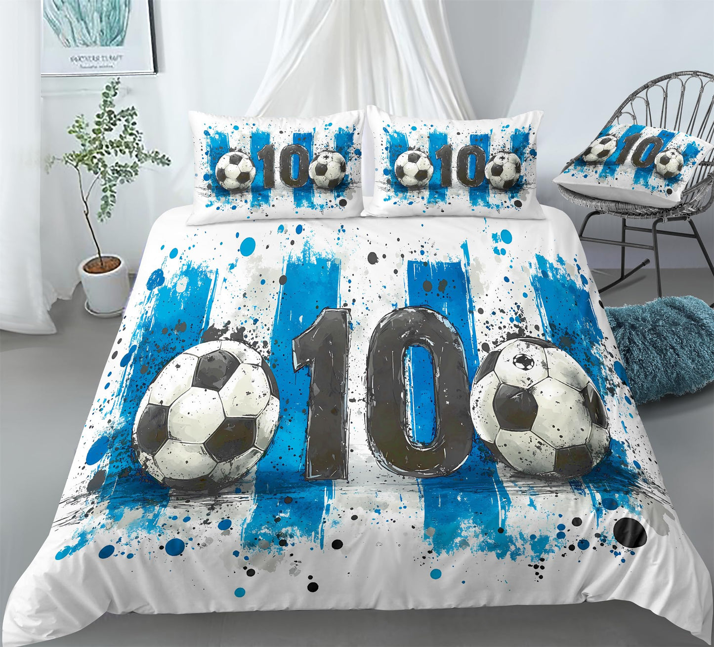 REALIN Soccer Football Duvet Cover Set, Sport Bedding 3PCS/4PCS Twin Full Queen King, Soft Microfiber with Pillow Shams & Flat Sheet, No Comforter/Insert Included (A,Twin-172x218cm-3PCS)
