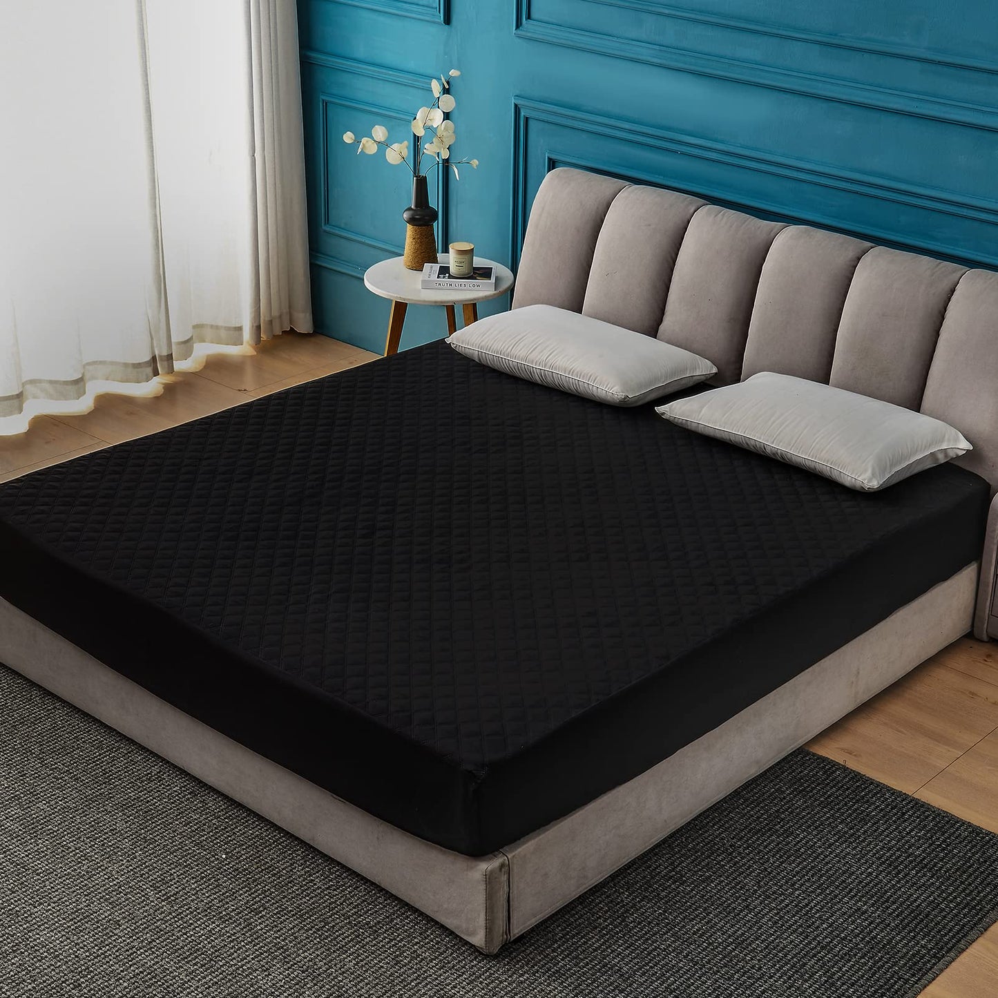 Mecerock Twin Mattress Protector Waterproof, Quilted Fitted, 18 Inches Deep Pocket, Black
