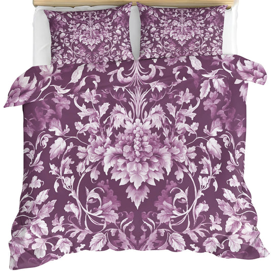 ZAMODE Vintage Floral Comforter Cover 104" x 98", Oriental Flower Bedding California King Size, Middle Ages Purple Flowers Duvet Cover with 2 Pillowcases