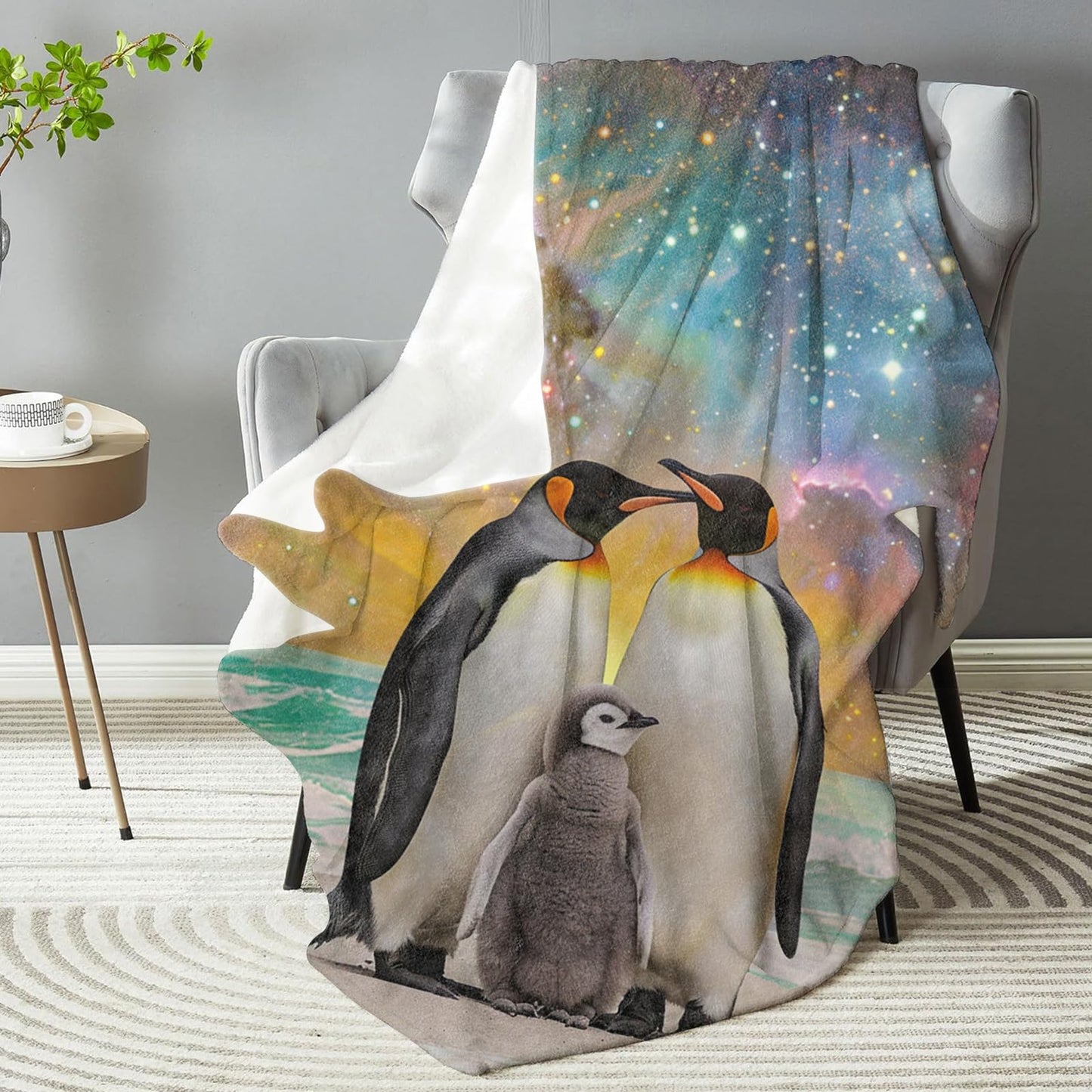 dhakalrlde for Cosmic Penguin Throw Blanket - Luxurious, Soft & Comfortable Flannel Fuzzy Blanket for Sofa, Bedroom, Travel, Living Room Outdoor Use 50in×60in