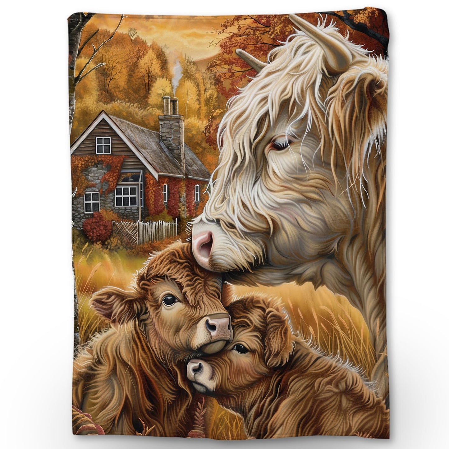 Ti Caldi Highland Cow Farmhouse Blanket - Soft Cozy Lightweight Flannel Throw Blanket for Couch, Bed, Travel & Outdoor | Warm Fuzzy Blankets for Adults Kids Women Boys Girls 50×60 in