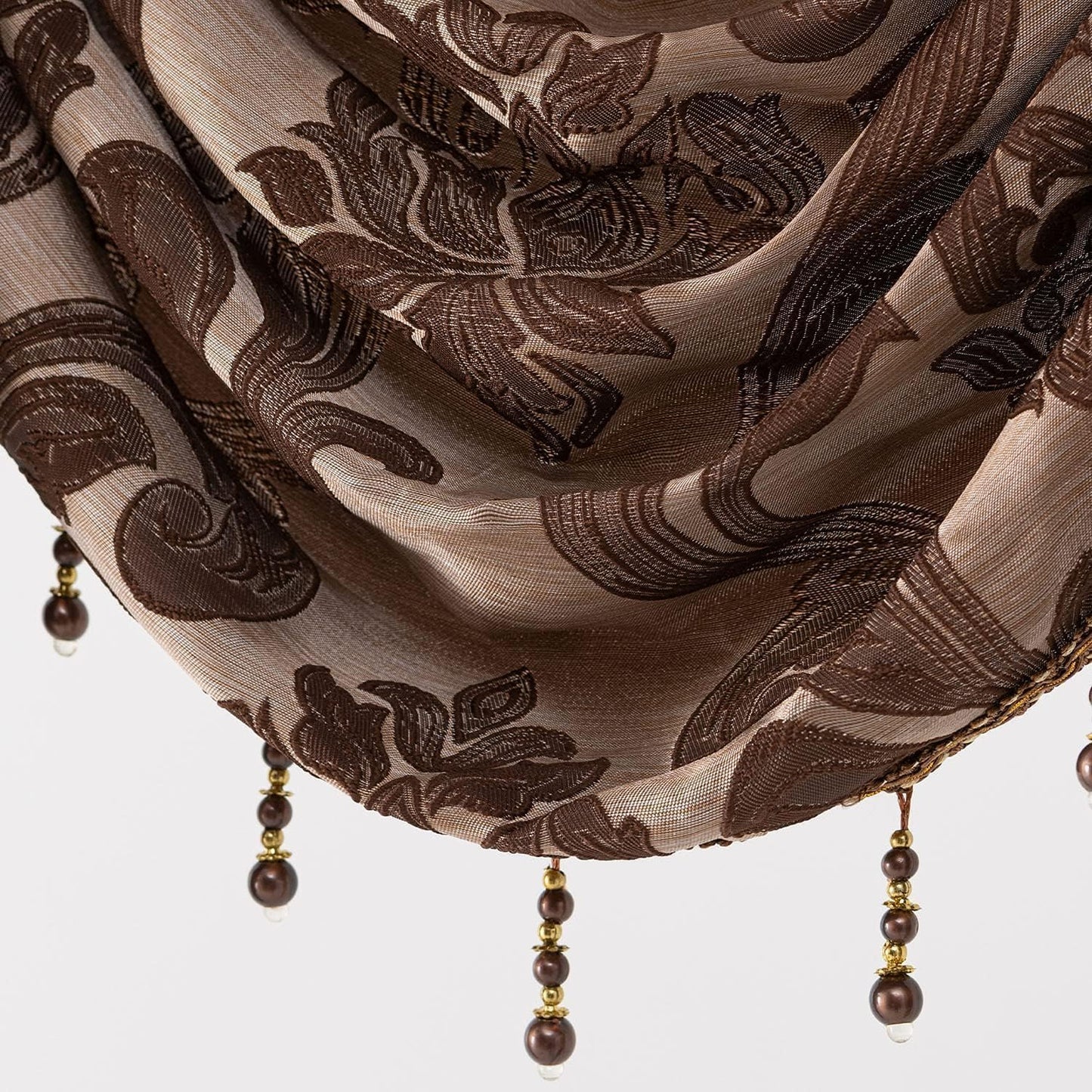 NAPEARL Window Valances for Living Room, Jacquard Damask Luxury Valance Curtains for Windows, Chocolate Brown Rod Pocket Waterfall Valance with Swags, 61-Inch Wide