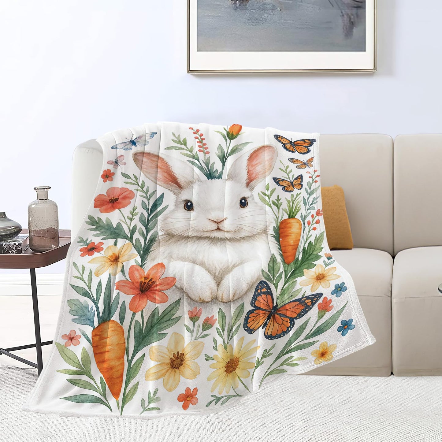Rabbit Blanket Cute Bunny Throw Blanket Soft Warm Cozy Fleece Fuzzy Plush Rabbit Flannel Blankets Gifts for Girls Women Boys Kids Adults 40"X50"