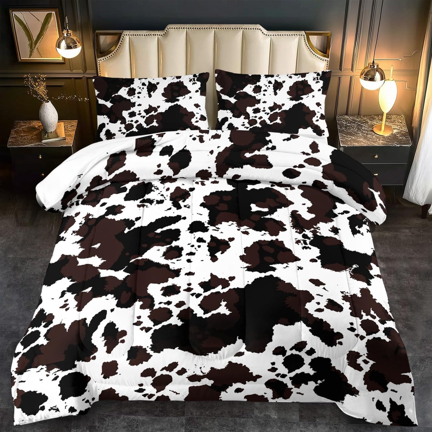 llyxsesty Western Comforter Set King Animal Cow Print Comforter Set King Boys Black and White Farmhouse Bedding Quilt Girls Cowboy Bedding Western Room Decor Cow Print Country Quilt