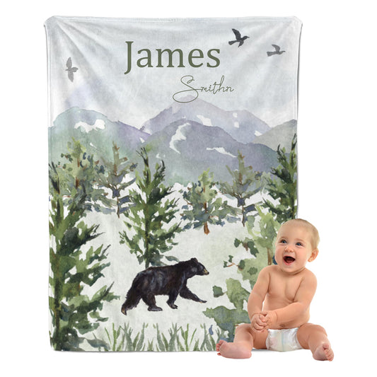 MAIWELL Personalized Baby Blanket for Boys, Custom Baby Boy Gifts Woodland Blanket with Name, Customized Receiving Blankets for Boys Newborn, Babies Kids Shower Christmas Birthday Gifts
