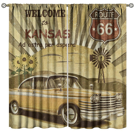 Vintage Old Classic Car Decorative Window Curtains, Rustic Western Country Theme Antique Car Rod Pocket Window Drapes, for Living Room Bedroom 21(W)*45(L) 2 Panels (Decorative)