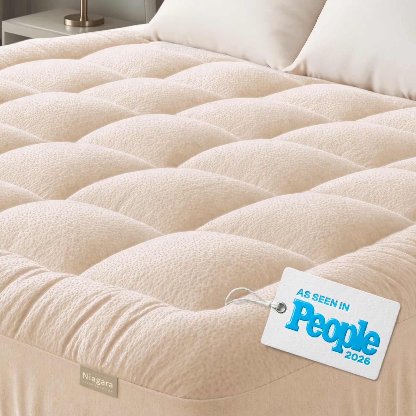 Niagara Sleep Solution Ultra Soft Full Size Mattress Topper - Rayon Derived from Bamboo Pillow Top Mattress Pad for Back Pain Relief - Naturally Cooling for Hot Sleepers, Beige