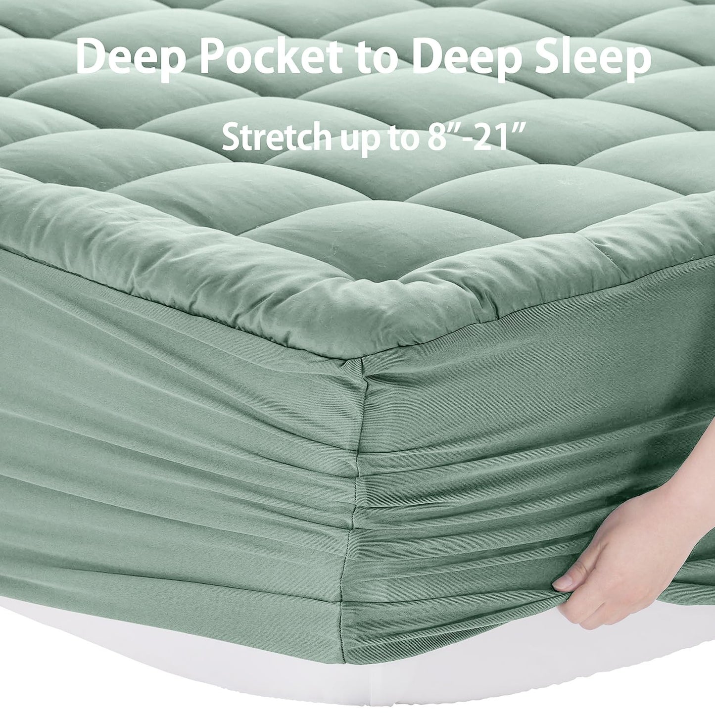 EASELAND Twin Size Mattress Pad Pillow Top Mattress Cover Quilted Fitted Mattress Protector Single 8-21" Deep Pocket Cooling Mattress Topper (39x75 Inches, Pale Aqua)