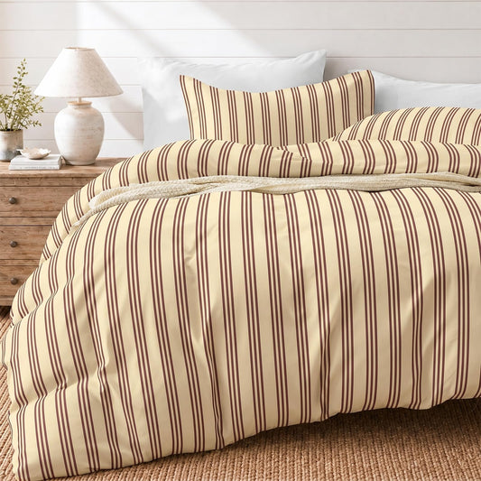 JOLLYVOGUE Striped Duvet Cover Queen, Yellow Duvet Cover with Red Stripes