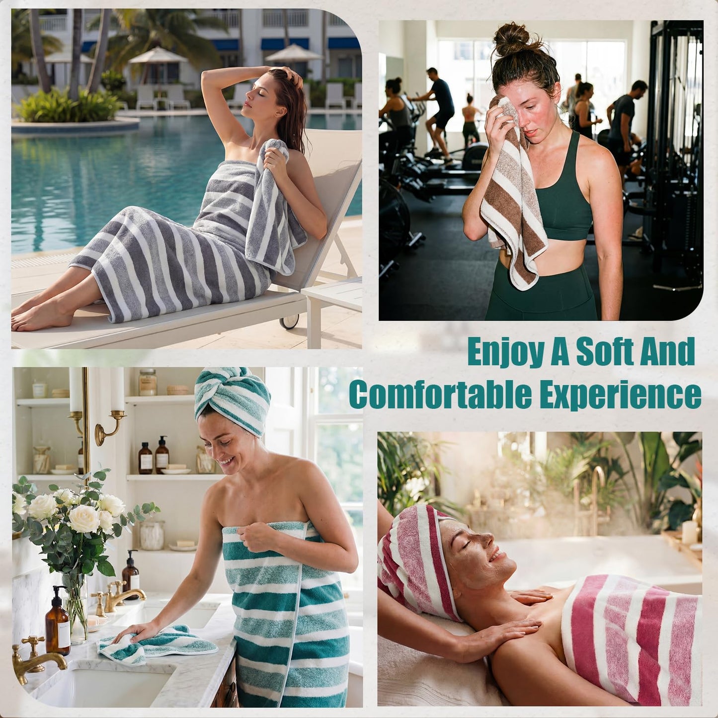 Newwiee 12 Pcs Stripe Bath Towel Sets Microfiber Bathroom Sheet Set Included 4 Highly Absorbent Soft Quick Dry Shower Bath Towels 4 Hand Towels 4 Washcloths for Bathroom, Hotel, Gym and Spa