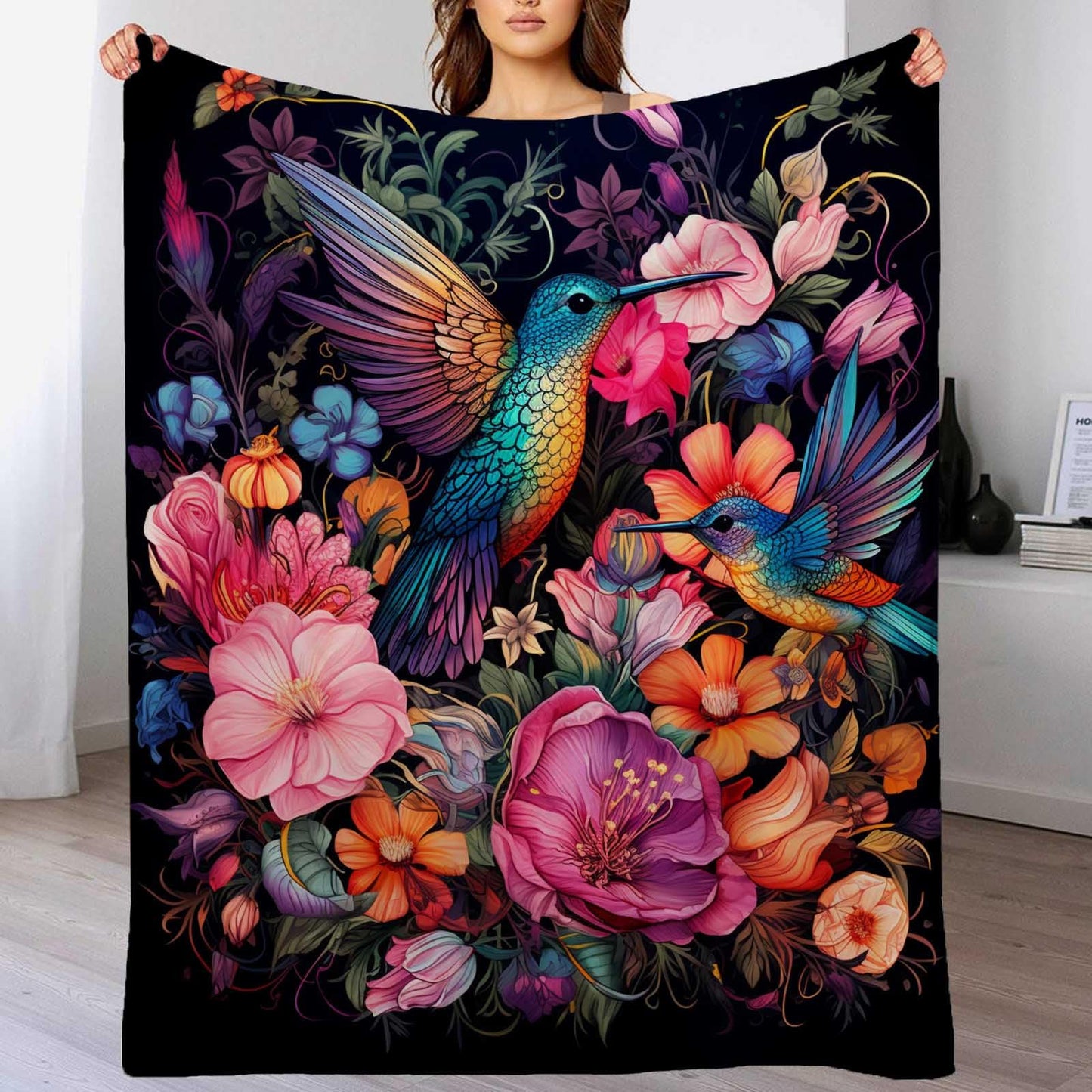 FexNuvko Hummingbird Throw Blanket for Couch Sofa Bed, Soft Bird Blanket Throw Gifts for Men Women, 40x50 inches, Lightweight Plush Fleece Home Decor, No-Pilling