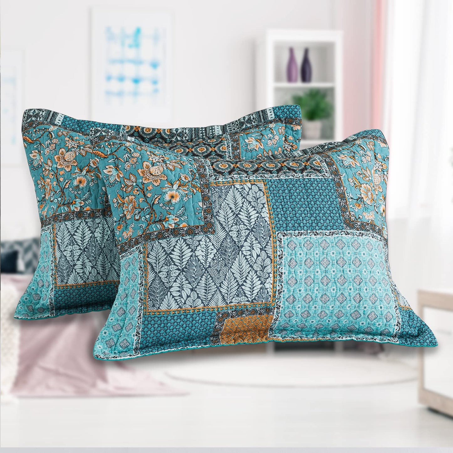 BEDIFANY 3 Pieces Cotton King Size Quilt Sets, King Bedspread Lightweight Quilted Reversible Coverlets Farmhouse Quilt Bedding Sets Boho King Quilt Set for Bed Decorations for All Seasons