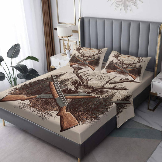 NOGAWA Deer Bed Sheets, Rustic Hunting Sheets & Bedroom Decor, Queen Sheets Set Wildlife, 16 Inch Deep Pocket Fitted Sheet & Flat Sheet, Bedding Sheets & Pillowcases