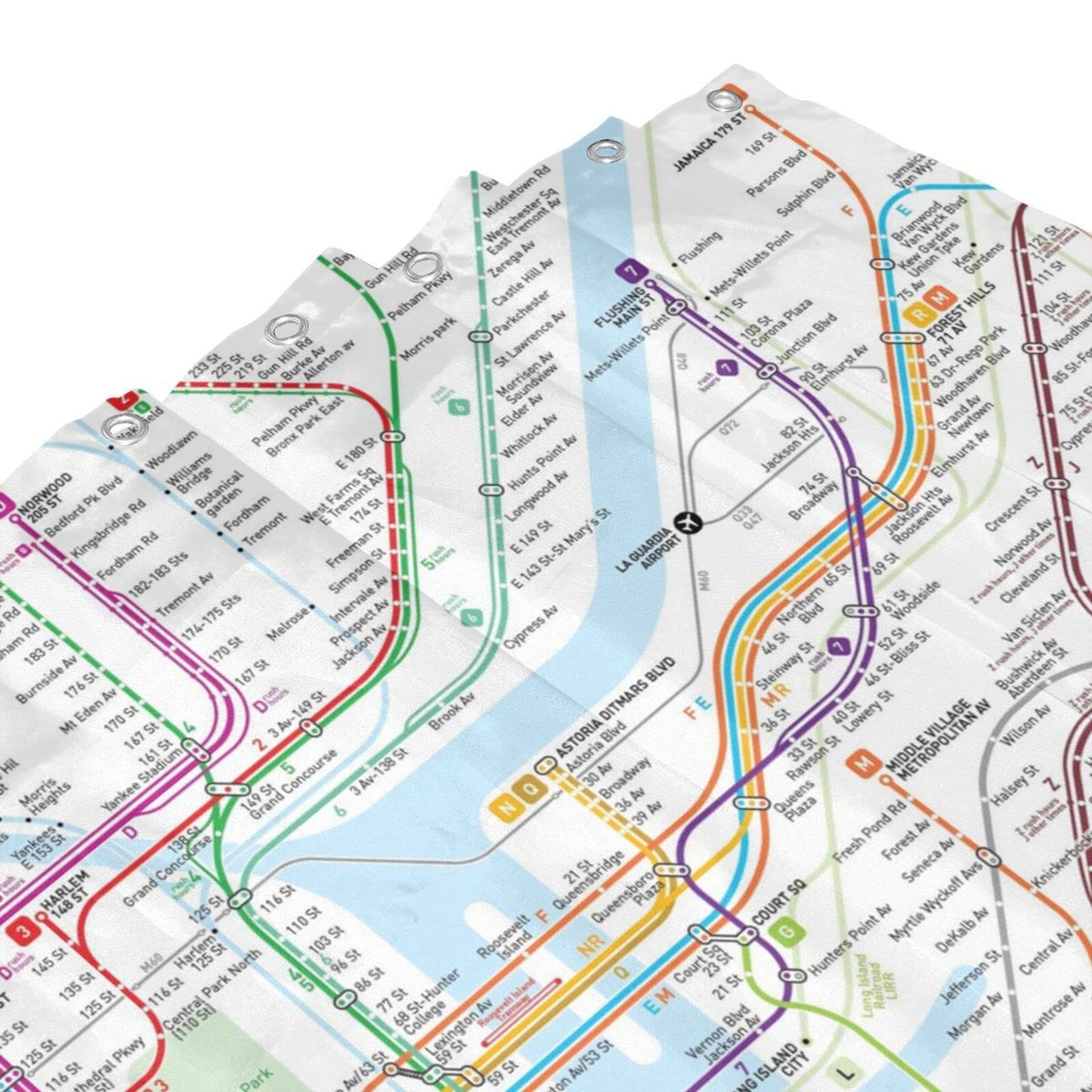 SPXUBZ New York Subway Map Shower Curtain White Subway Map Shower Curtains for Bathroom Waterproof Polyester Fabric Shower Curtain Sets with Hooks 72x72 Inch