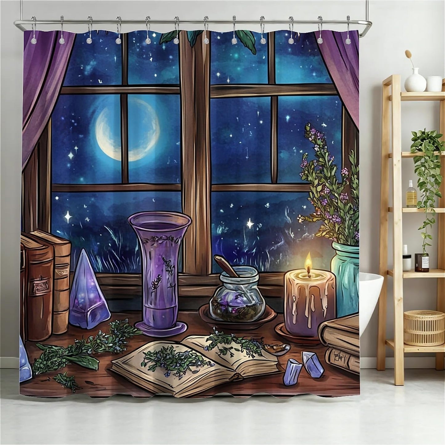TANGXUNFA witchy's-Room Shower Curtain for Bathroom, Water-Resistant Long Shower Curtain Set 72x72 Inch with Metal Grommets and 12 Metal Hooks