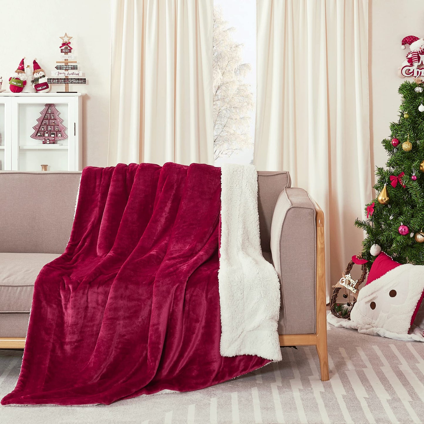 NICETOWN Sherpa Fleece Bed Winter Blanket Super Soft Lightweight Couch Throw Velvet Reversible Luxurious Blanket for Home, Couch, Sofa, Bed,60 inches x 80 inches, Burgundy Red