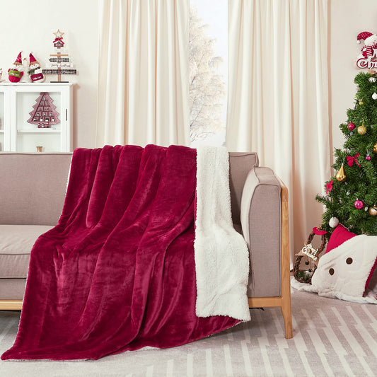 NICETOWN Sherpa Fleece Bed Winter Blanket Super Soft Lightweight Couch Throw Velvet Reversible Luxurious Blanket for Home, Couch, Sofa, Bed,60 inches x 80 inches, Burgundy Red