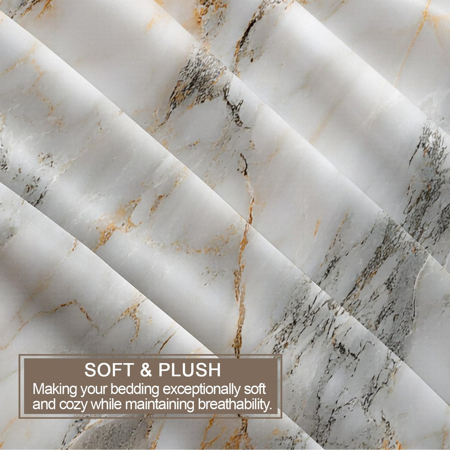 PAISUOQ Marble Duvet Cover King Size, Grey Gold Texture Bedding Set, 3 Piece, Soft Microfiber Patterned Comforter Cover with Zipper Ties & 2 Pillowcase, Nordic Marble Bedroom Decor & Gifts