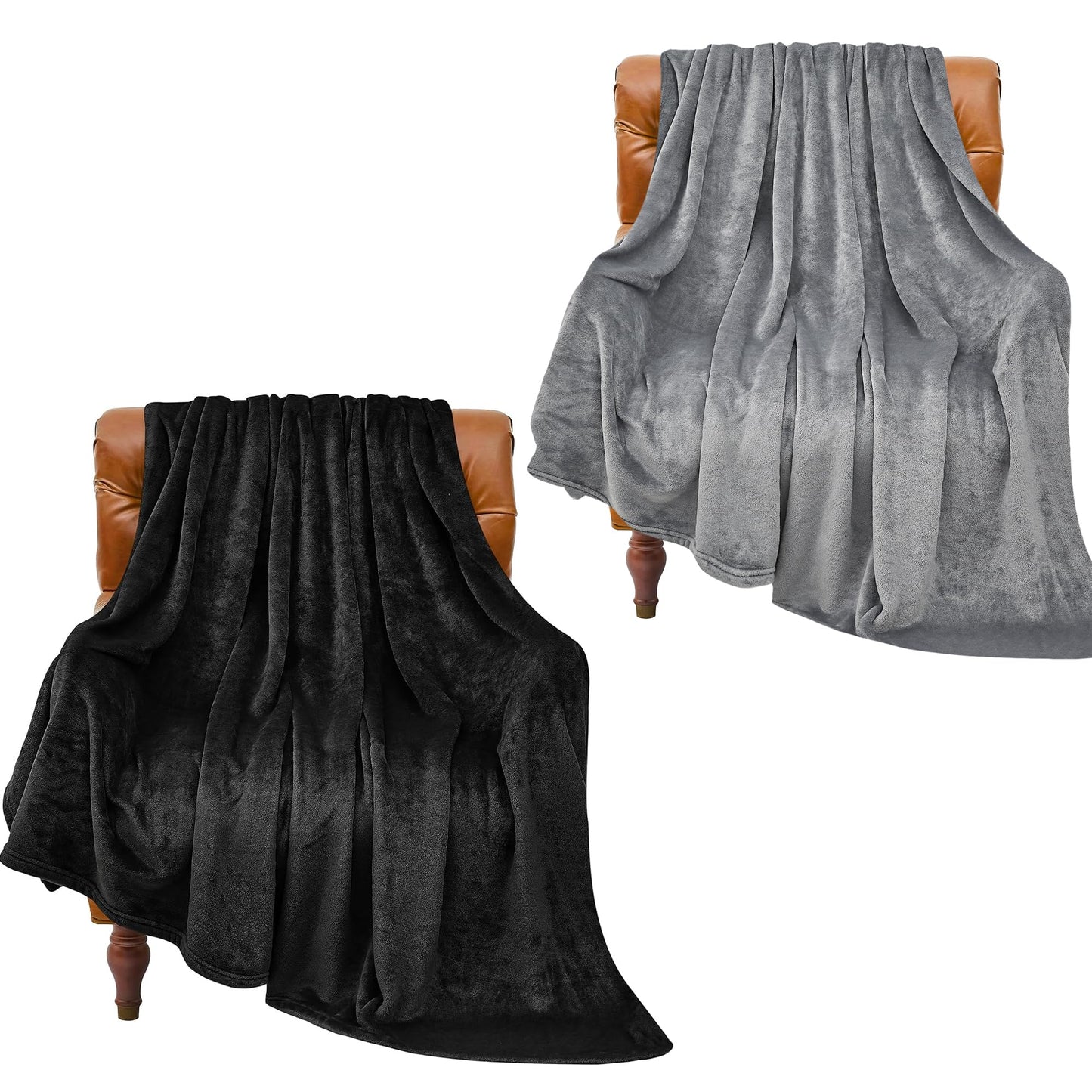 BEDELITE 2 Pieces Fleece Blankets (Black & Grey, 50"x60"), Luxury Plush Cozy Fuzzy Blankets