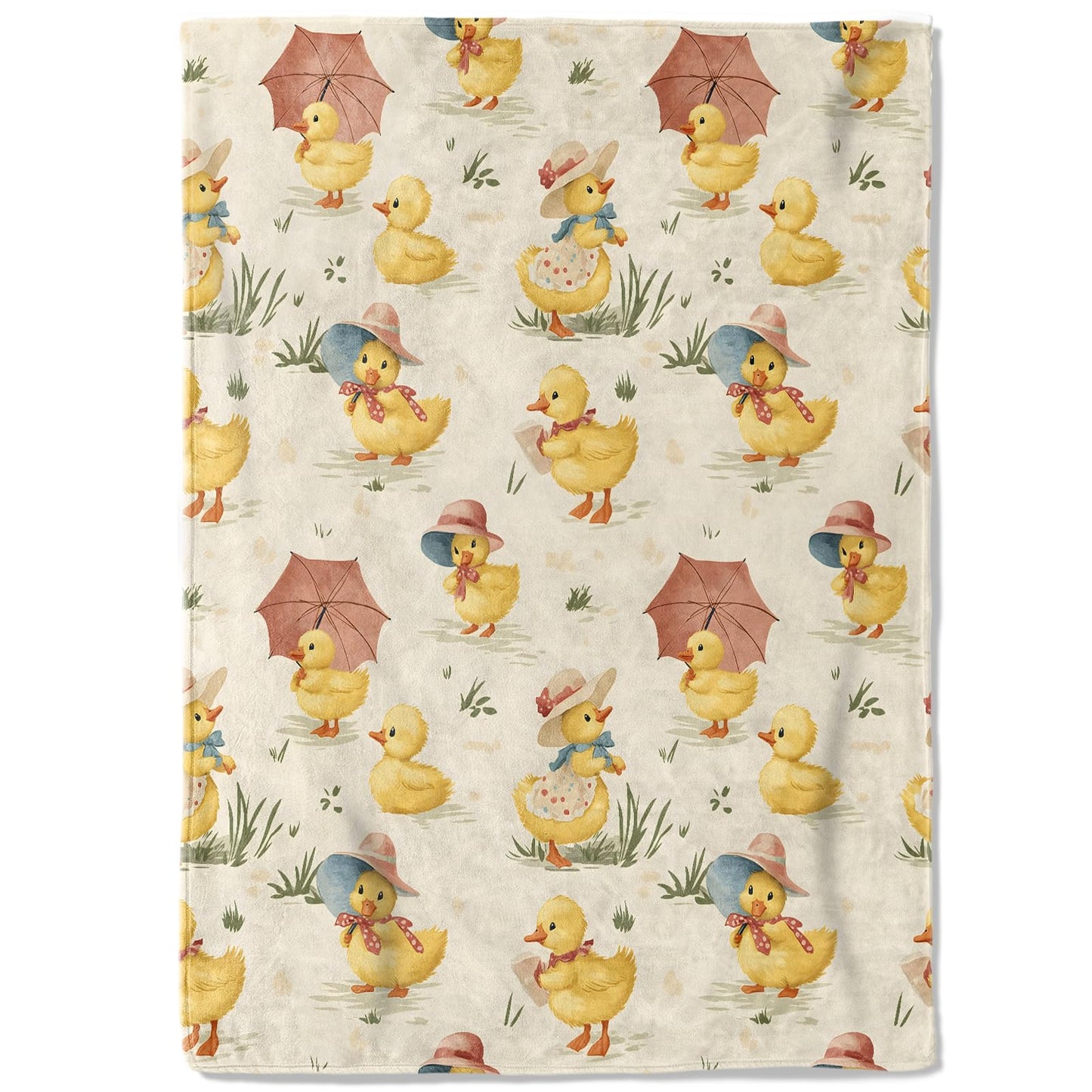 coedoaes Cute Duck Fleece Blanket - 50x60in Adorable Duckling in Hat and Parasol Throw Blankets,Soft Cozy Lightweight, Ideal for Living Room Home Farmhouse Decor and Kids Women Girls Spring Gifts