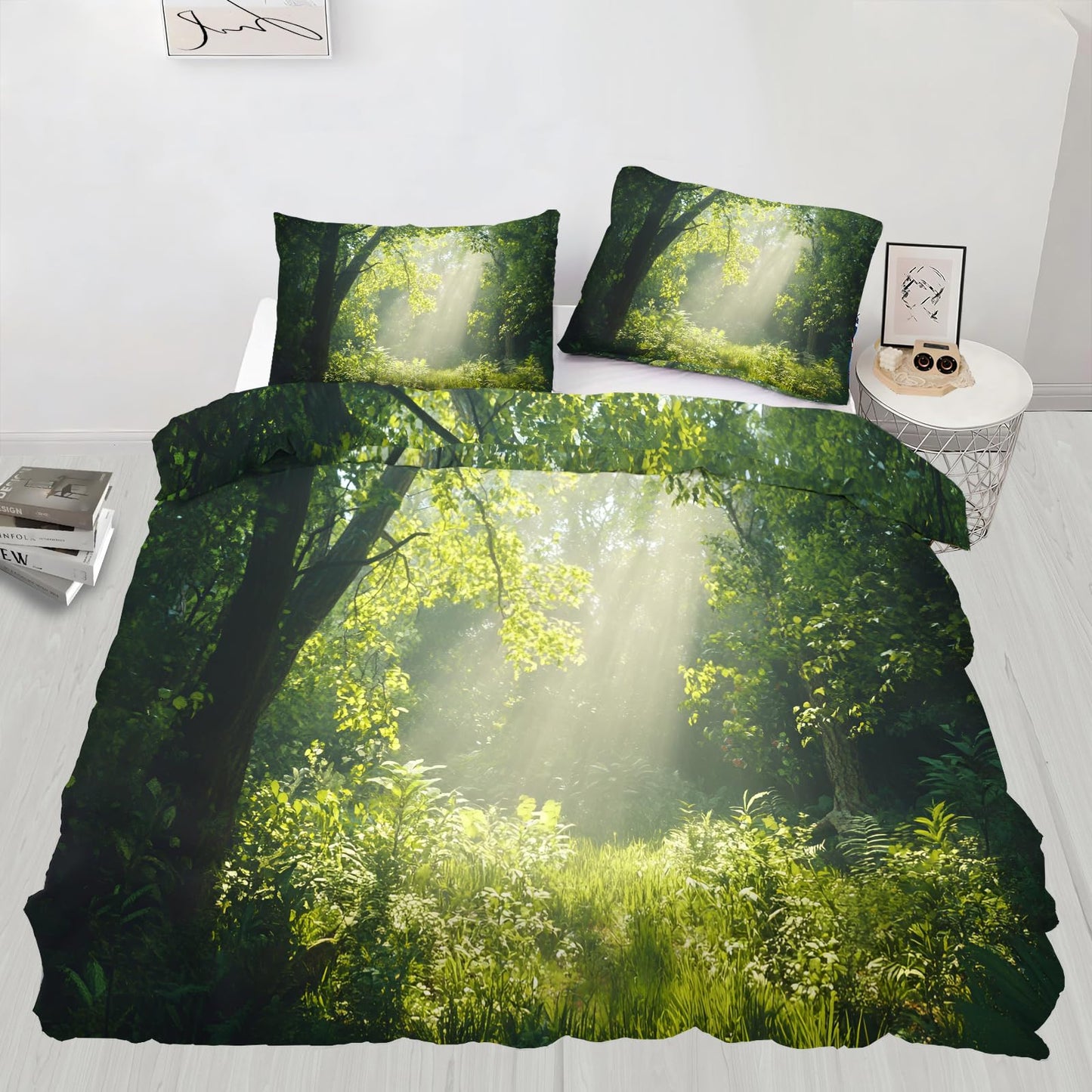 PAISUOQ Spring Forest Duvet Cover, Natural Landscape Bedding & Duvet Cover King, Fresh Green Comforter Set with Zipper, 3 Pieces with 2 Pillowcases, Bedroom Decor & Gifts