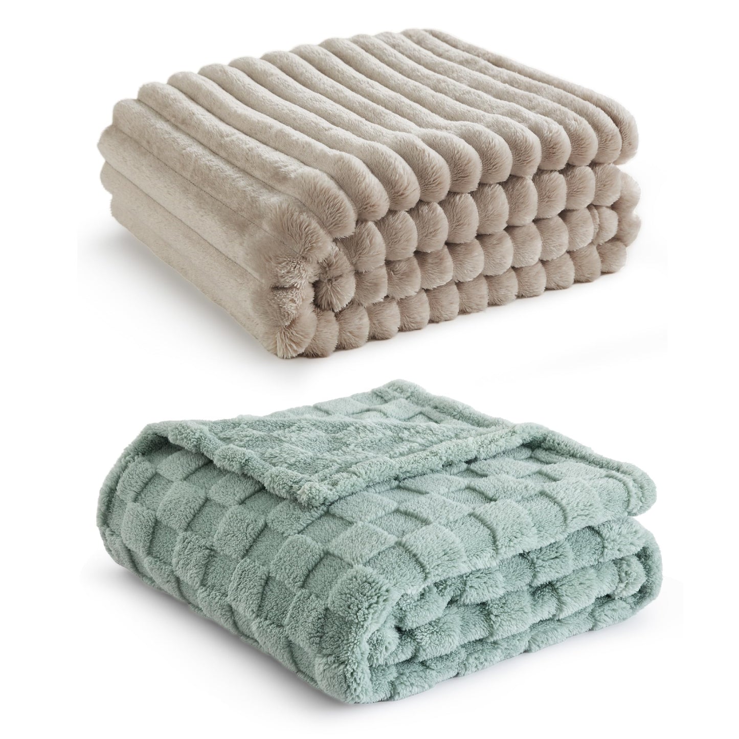 Bedsure Fleece Blanket Throw Size (Beige & Sage Green)
