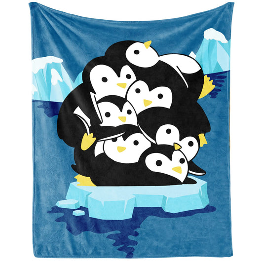 Penguin Blanket Gifts - 60"x80" Cute Throw Blanket for Adults, Kids - Blue Soft Plush Blankets for Bed, Couch & Living Room